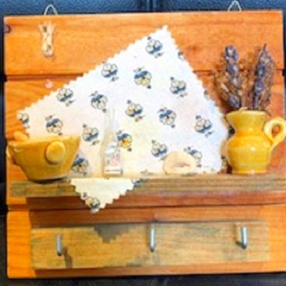 Creative Rustic Wooden Kitchen Hanging Wall Mount Decoration 3 Hooks - Picture 1 of 5